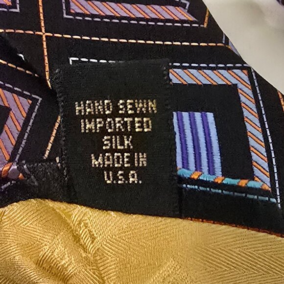 Robert Talbott Best of Class USA Silk Necktie Black Multi Color Geo 3 3/4x59 - Picture 6 of 6
